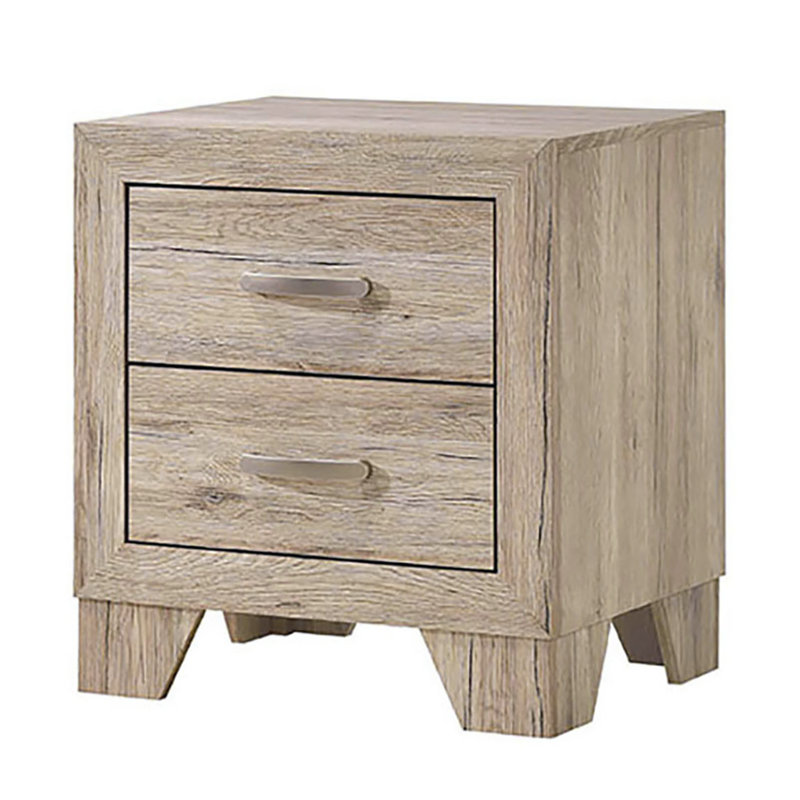 Table de chevet naturelle à 2 tiroirs avec glissières de tiroir Kenlin et pieds fuselés, un essentiel de chambre à coucher élégant et fonctionnel.