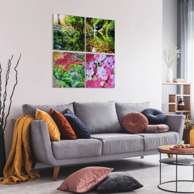Haloke Maples, Waterfalls & Yarrows Reverse Printed Tempered Glass Wall Art