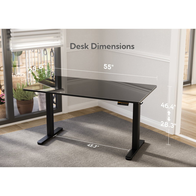 Bureau debout à hauteur ajustable Maysie, Noir, 46.4" H x 55" W x 23.6" D