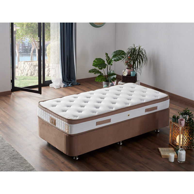 Luxury Hotel Mattress, 35.4 x 78.7 x 9.1 inches | Woven Fabric Cover, Multi Spring System | White & Brown Color | Perfect for Comfortable Sleep, Enhanced Support, and Restful Nights