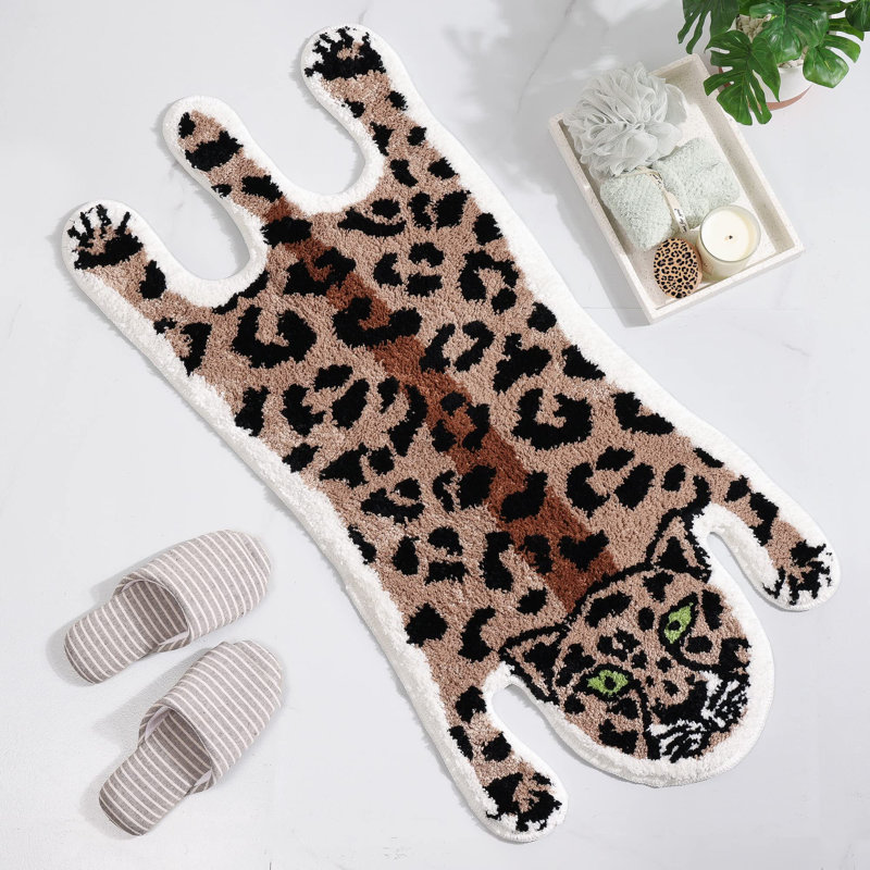  Tiger Bath Mat For Bathroom, Cute Orange Yellow Tiger Cartoon, Non Slip Animal Shaped Absorbent Bathtub Plush Shower Rugs