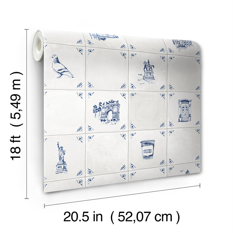 Brooklyn Delft Navy Peel and Stick Wallpaper, Blue