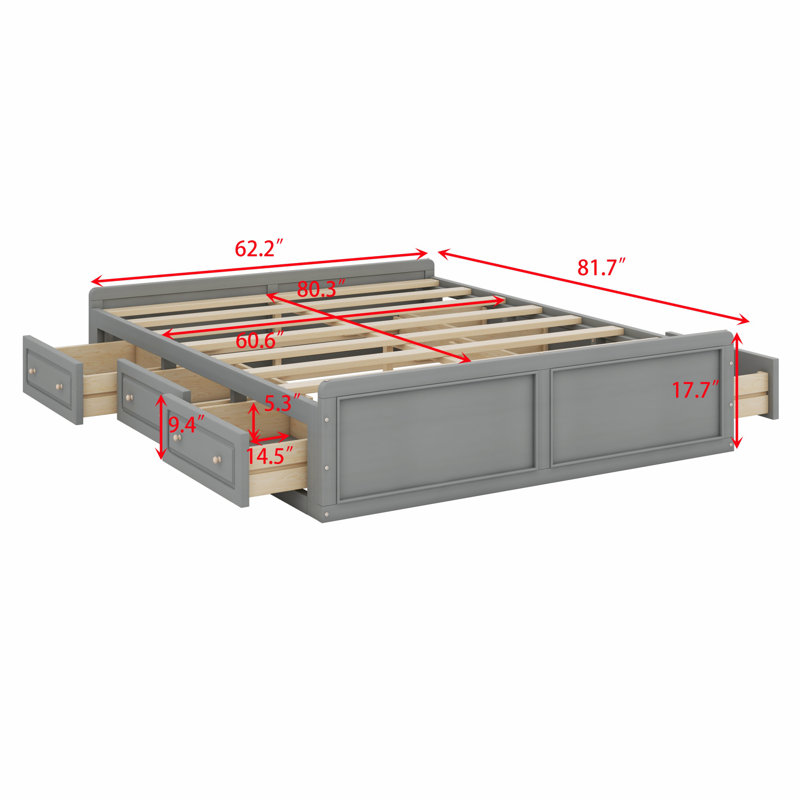 Wood Platform Bed Frame With Drawers