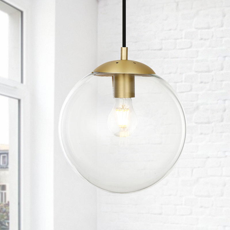 Luminaire sphère suspendu 1 lumières simple Cournoyer, Laiton brossé, Transparent