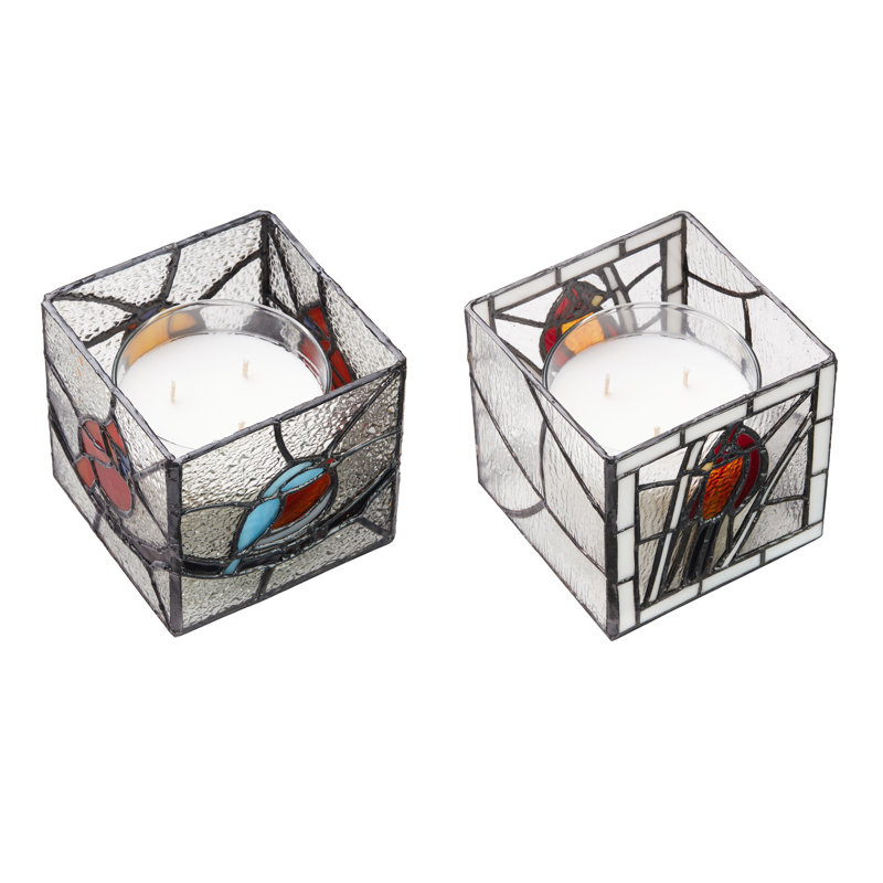 Beautiful Birds Stained Glass Candle Holder Set - River Of Goods