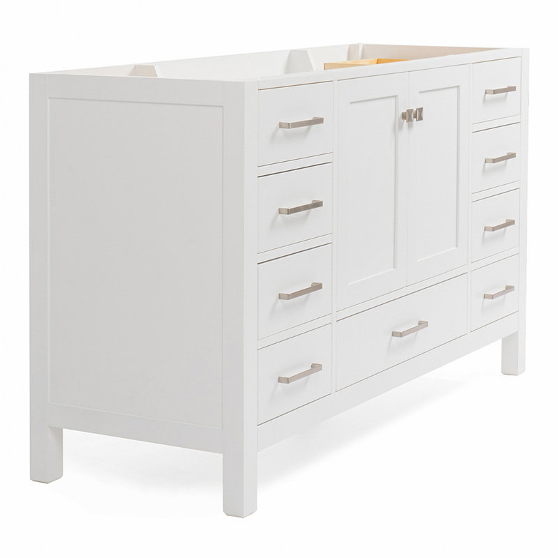 Cambridge 54'' W Single Bathroom Vanity Base, Brushed Nickel, White