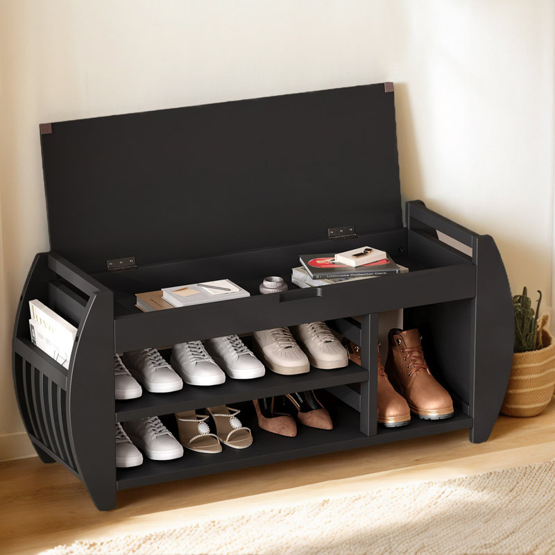 Banc de rangement en tissu, H 18,28 po x l 42 po x P 13 po, Noir, noir, noir, noir