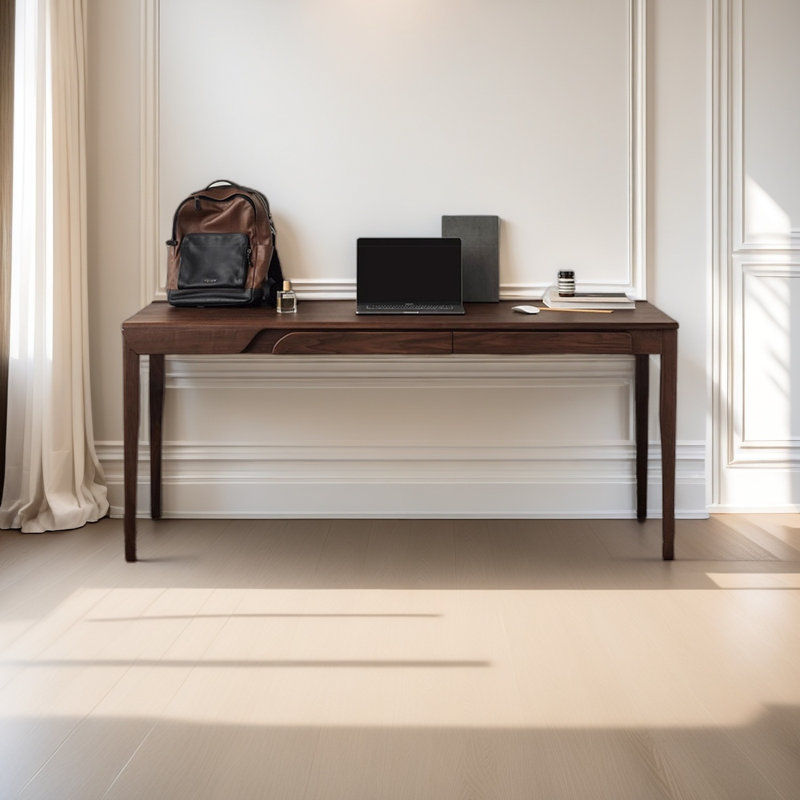 Modern walnut double-drawer office desk