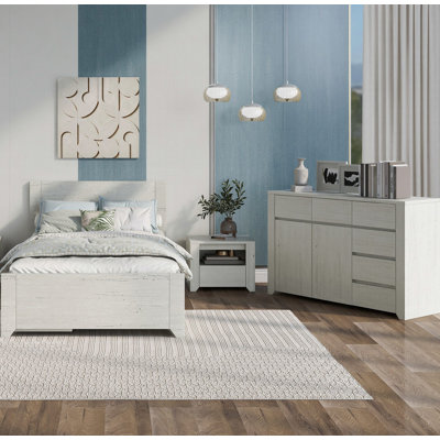 Ensemble de chambre à coucher avec lit plateforme simple 3 pièces