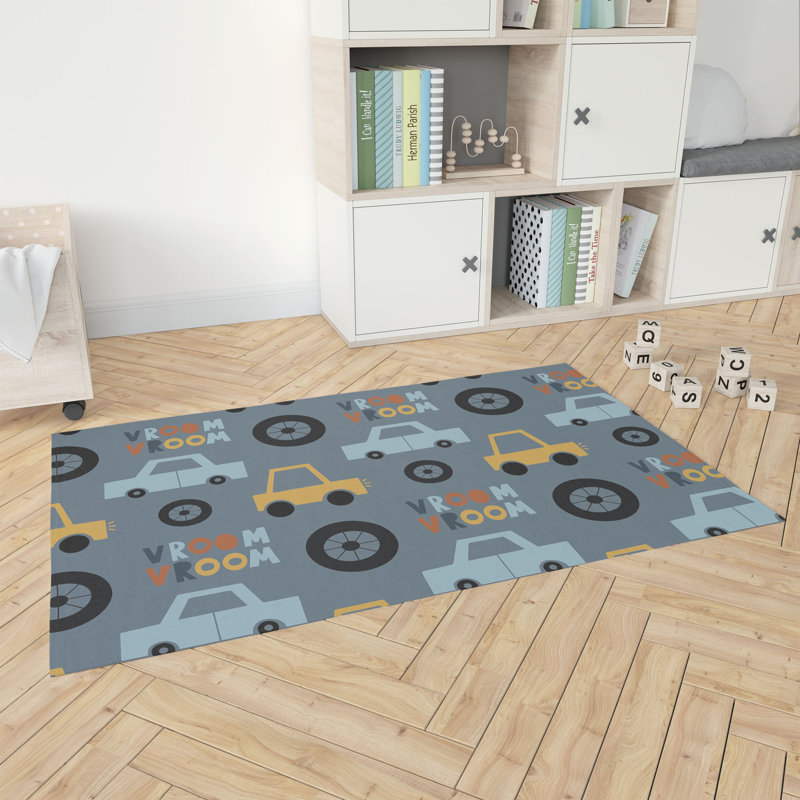 Tapis de jeu pour enfants Vroom, Rectangle 48 po x 72 po, Bleu / or / orange