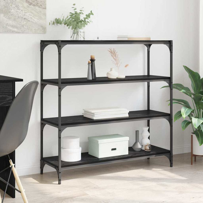 Iron Book Cabinet Bookcase, Black Oak, (3 Shelves) 100cm. H x 97cm. W x 30cm. D