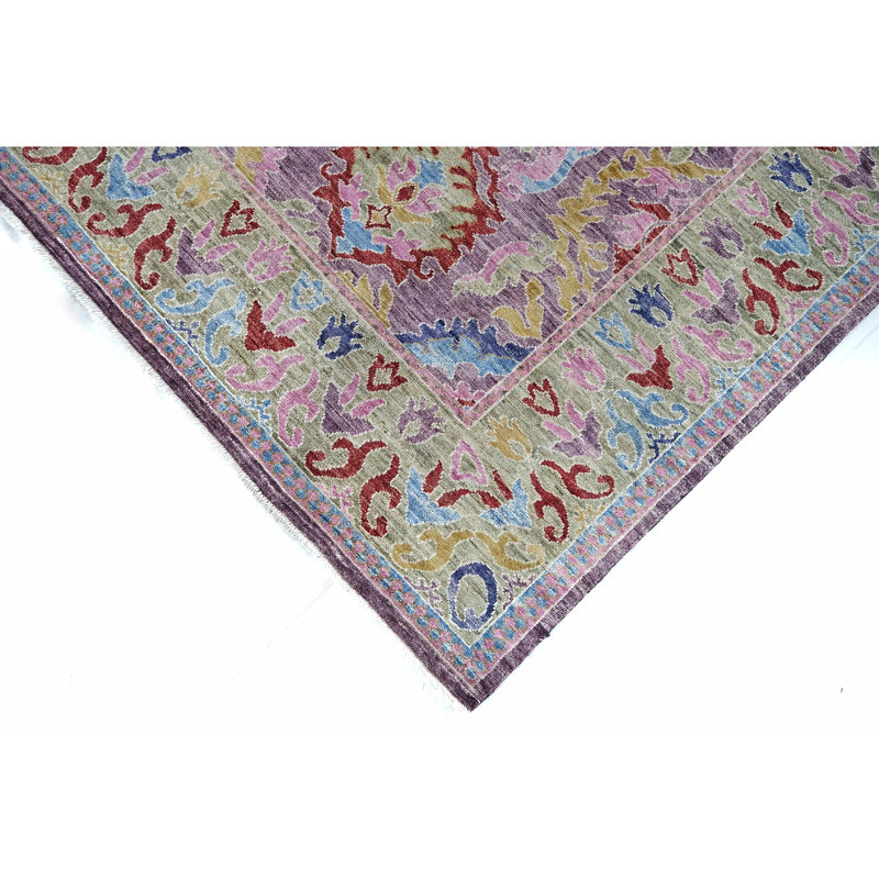 Tapis mauve et vert mer de haute qualité noué à la main