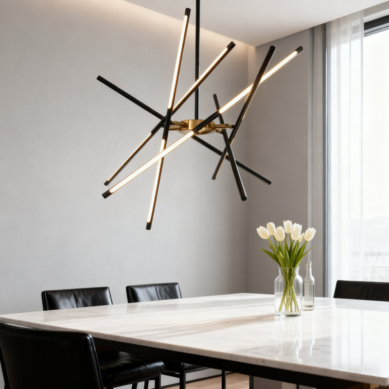 Modern Black Chandelier Light Fixtures - LED 12-Lights Dining Room Linear Chandelier