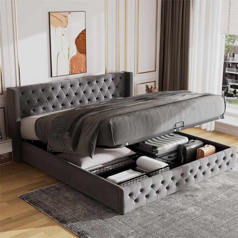 Basildene Upholstered Bed, Grey, Super King (6')
