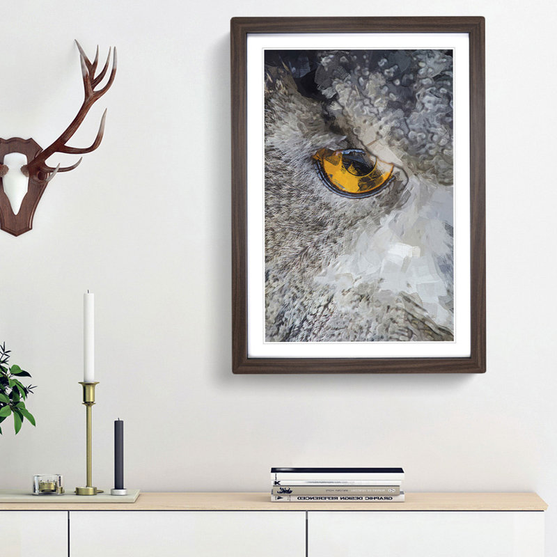 Eye of an Owl in Abstract - Picture Frame Graphic Art Print, 48cm H x 36cm W x 2cm D, Walnut Framed