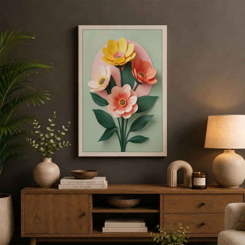Blooming Paper Garden Botanical - Wrapped Canvas, 18x12 - 45.7 x 30.5 cm, Cream Border