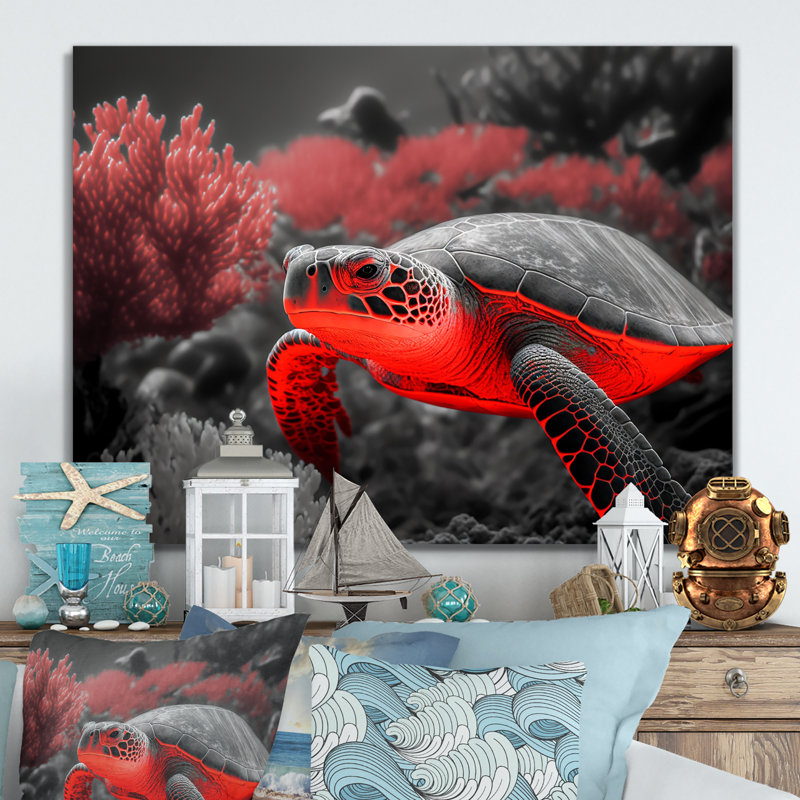 «Black and Red Deep Sea Turtle V», reproduction sur toile, H 30 po x l 40 po x P 1,5 po, Toile tendue