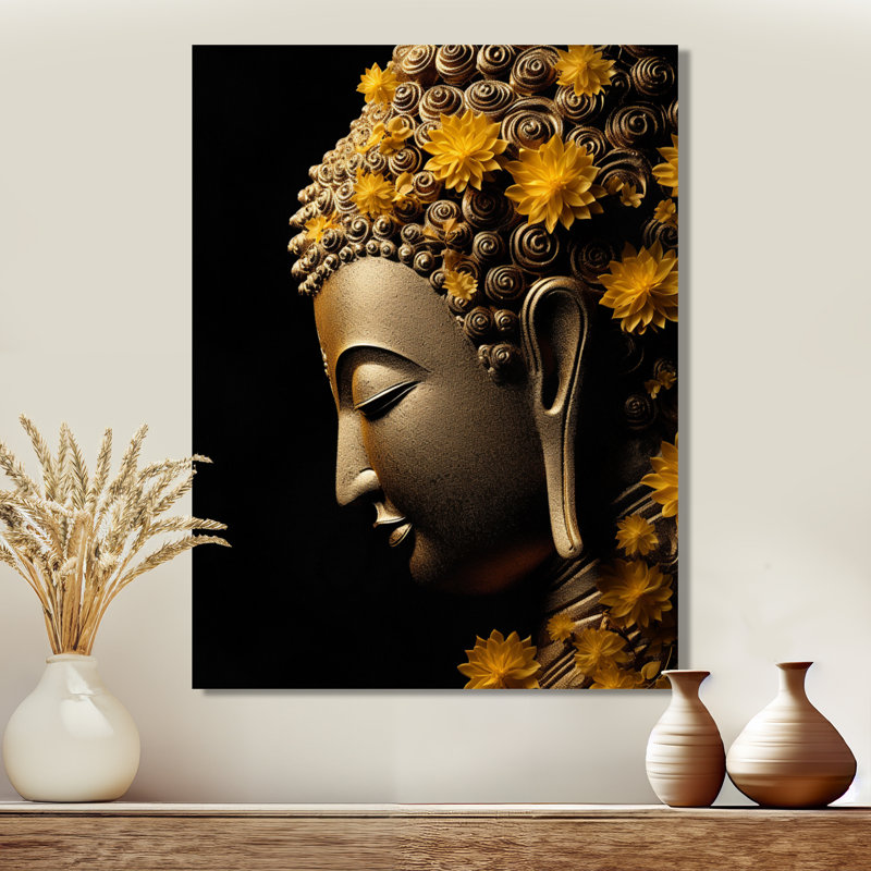 Tarel - Bouddha, art mural, salon, H 20 po x l 12 po x P 1 po, Toile avec cadre flottant brun