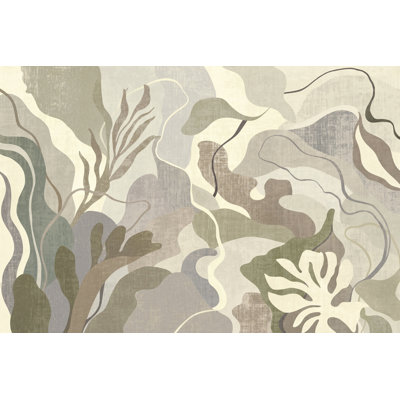 Abstract Botanical Wallpaper Oversized Leaves Muted Neutrals Removable Wall Decor