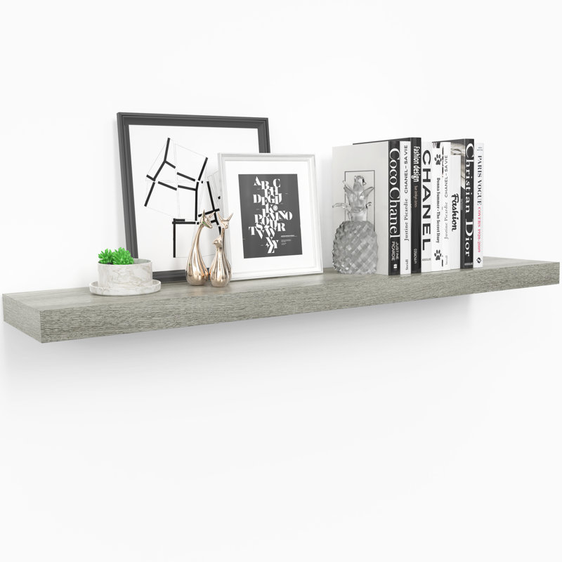 Ballucci 36" Rustic Gray Wood Floating Wall Shelf with Invisible Bracket