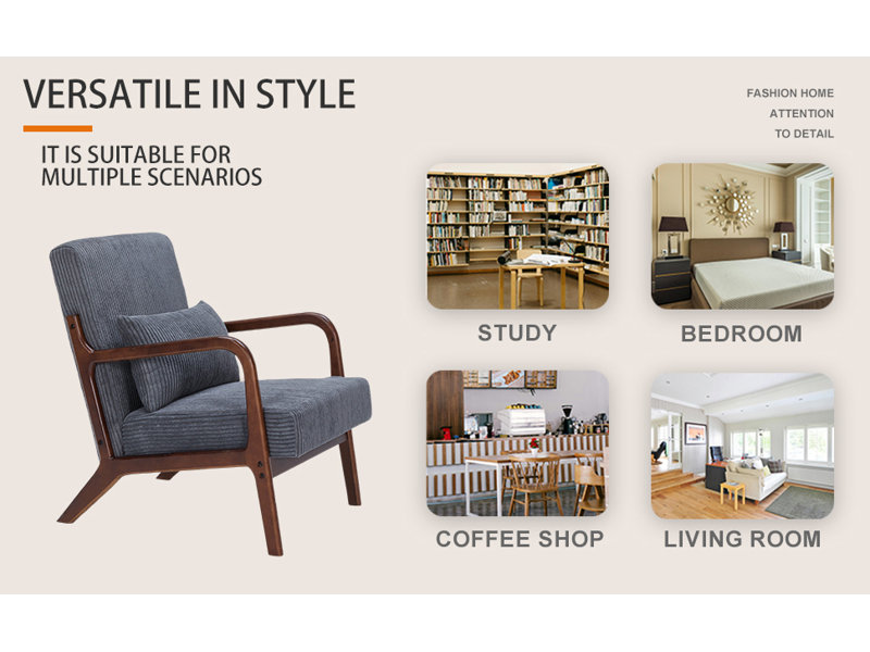 Chaise d'appoint Mid-Century, fauteuil de lecture rembourré avec structure en bois massif