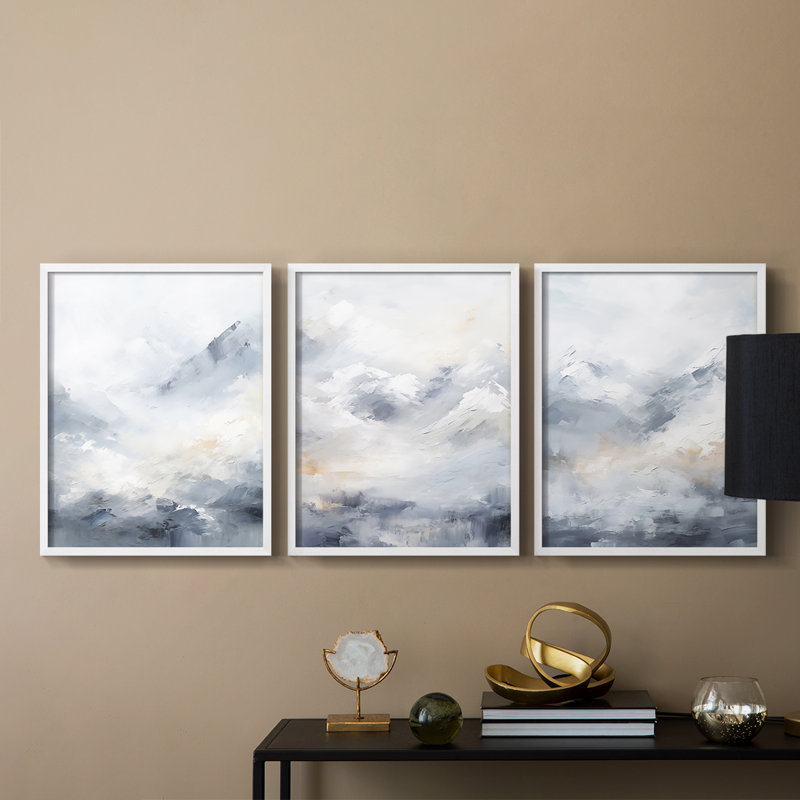 Lanscape Study Series LXII -Set de 3 estampes numériques giclées -Prêt à accrocher, Cadre blanc, H 10 po x l 8 po