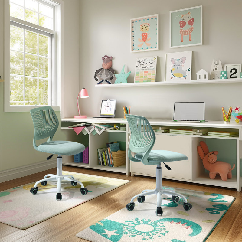 Ensemble de 2 chaises de bureau à hauteur ajustable avec roulettes, chaise de bureau pivotante avec coussin en filet