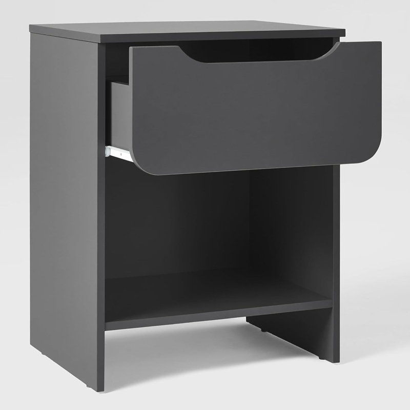 Jaqualine 1-Drawer Nightstand with Storage Cubby, Dark Gray