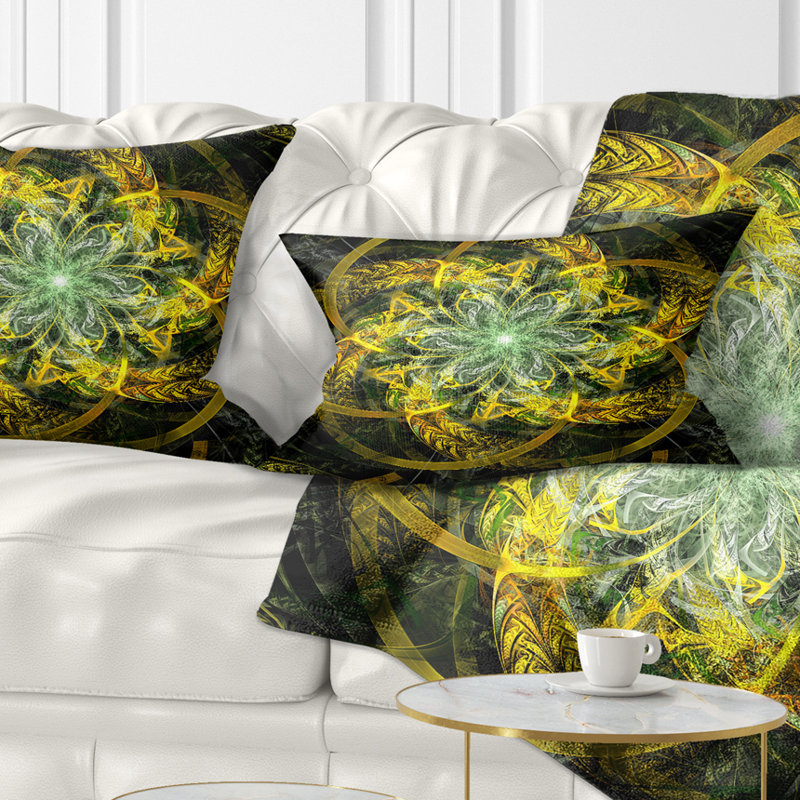 Yellow and Green Fractal Flower - Abstract Printed Pillow