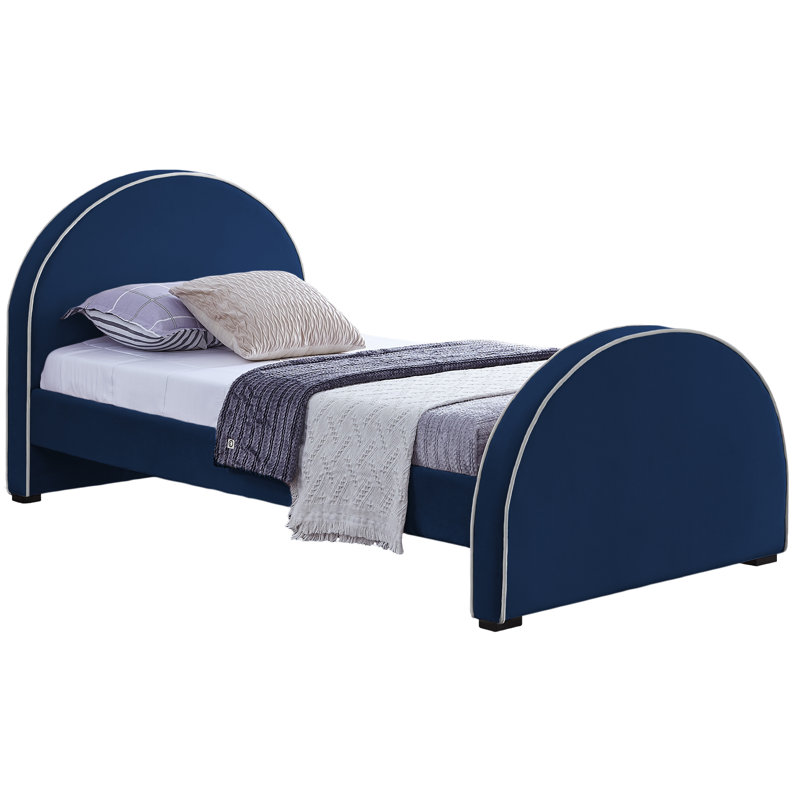 Hilbrand Upholstered Unfinished Panel Bed, Navy Velvet, Twin