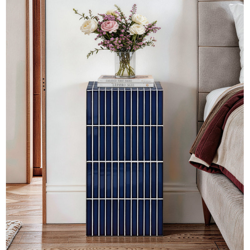 Claverton Modern Grid-Tiled Navy Blue Accent Table, Blue