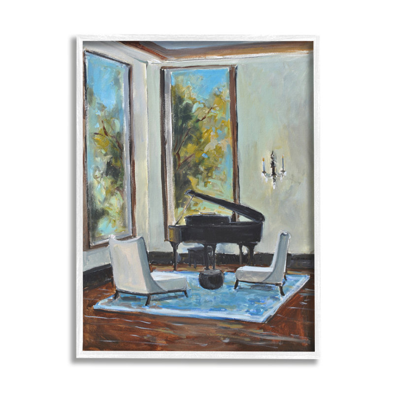 «Traditional Home Interior», piano à queue, instrument de musique encadré blanc, art texturé par Allayn Stevens, Toile tendue