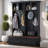 Farmhouse 4-In-1 Hall Tree With Wood Grain Bench And Storage Drawers, Black-1315732259