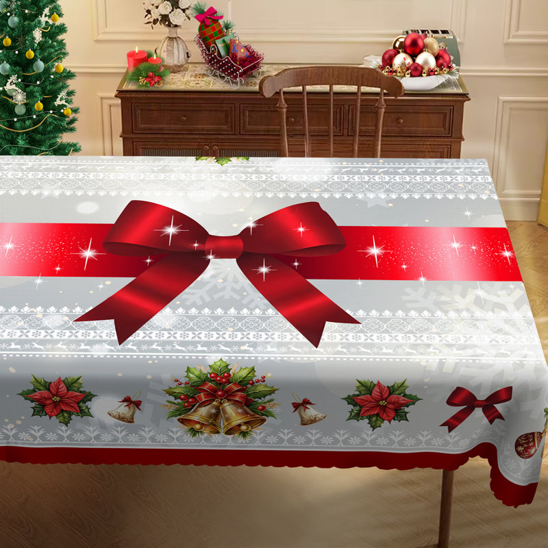 1pc round/rectangular polyester Lethea, Christmas Lethea with pine, snowman, truck, embosed edge, Christmas decorations for dining table, festival party holiday table decoration, perfect festival gift