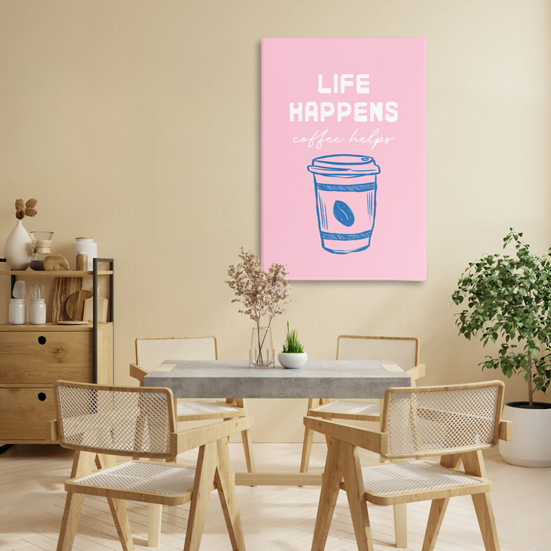 «Coffee Helps Life Happen» sur toile rose, design par JJ Design House LLC, H 30 po x l 20 po