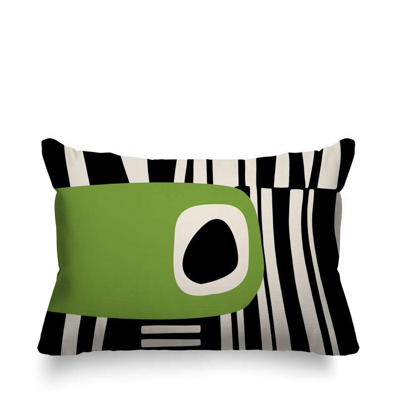 Oreiller rectangulaire réversible intérieur / extérieur Jina, Chartreuse / noir / blanc cassé, H 14 po x l 20 po