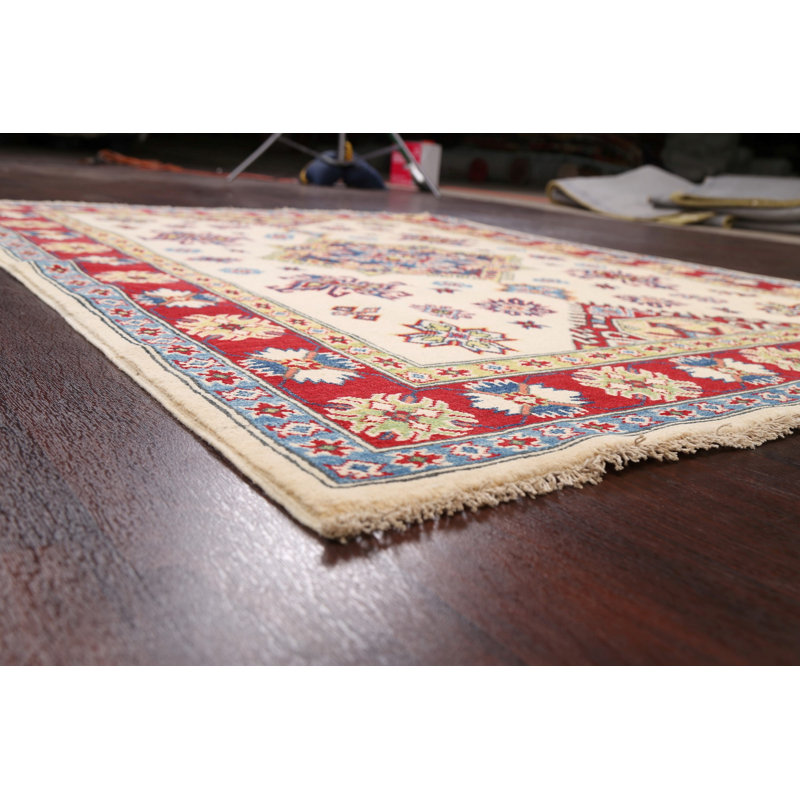 Tapis unique en laine noué à la main 4 pi 11 po x 6 pi 7 po nouvel âge bleu / rouge / ivoire