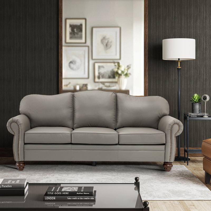 Damore 81'' Wide Genuine Leather Sofa, Gray