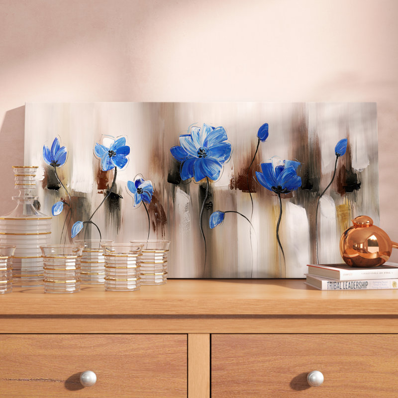 Fleur bleue moderne, impression sur toile tendue