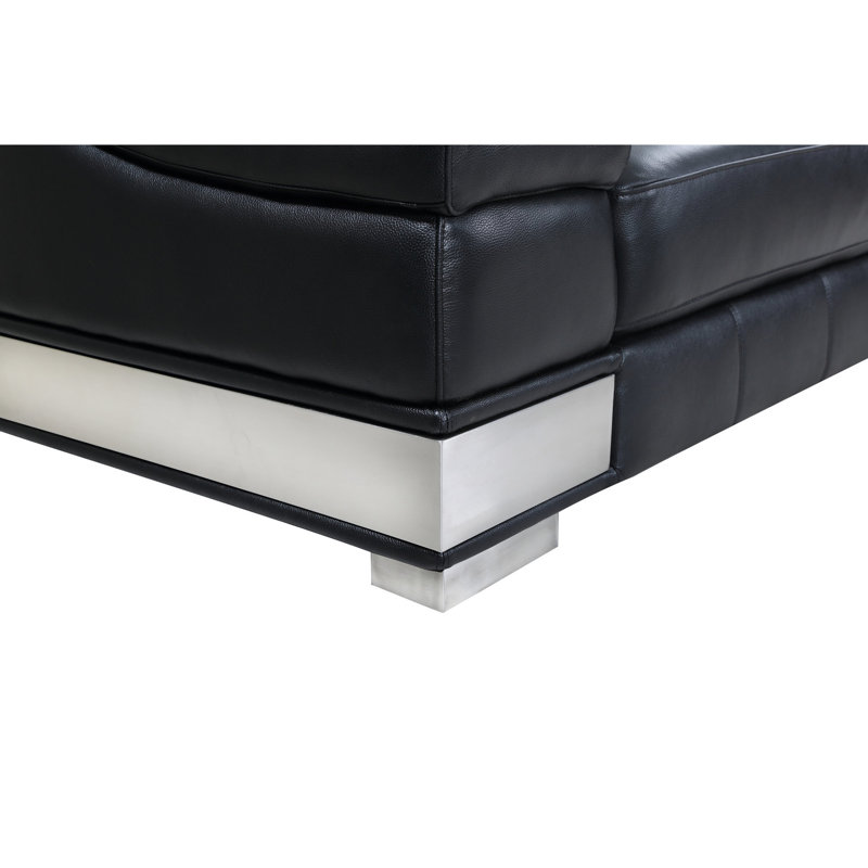 Fauteuil en cuir confortable avec mousse à 3 couches et blocs de coin renforcés, structure en bois massif moderne avec pieds en acier inoxydable, finition noire