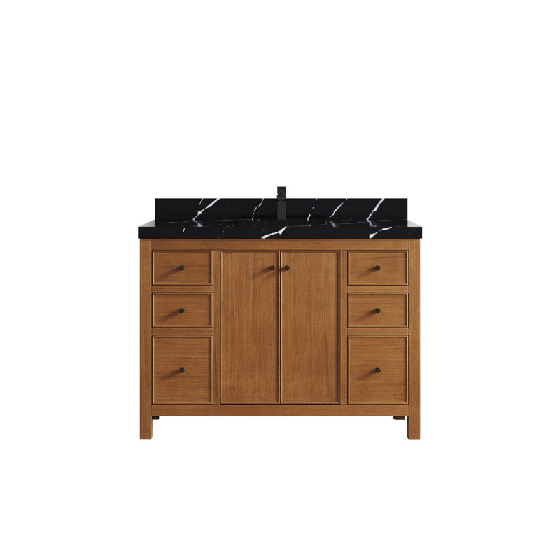 Meuble-lavabo simple 48 po avec plateau en quartz Chicago Teak