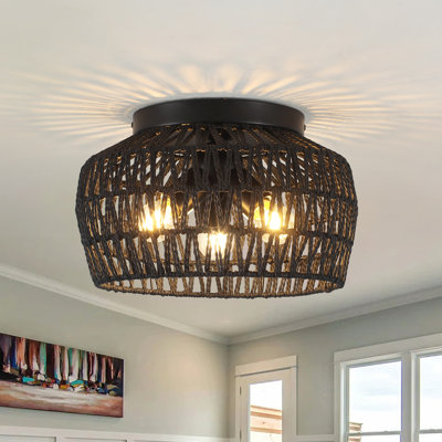 Alasdhair 3 - Light 12.6" Bohemian Hand-woven Rattan Sputnik Flush Mount Ceiling Light for Hallways Storage Rooms Walk-in Closets