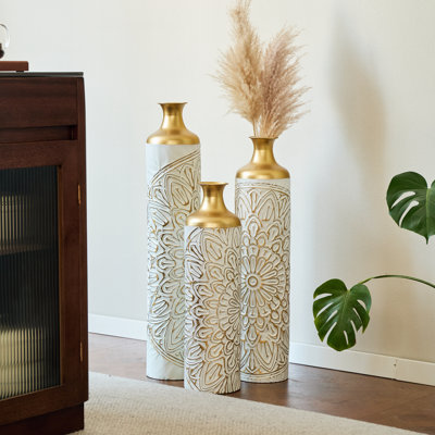 3-Piece Accent Vase, Floor Metal Vase For Home