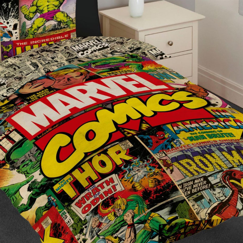 Marvel Avengers Comics Duvet Cover Set Bedding Set with Pillowcase Multi Single, Single