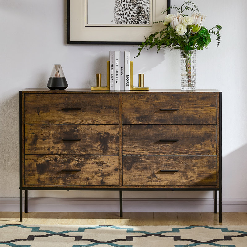 Oscar 6 Drawer 123Cm W Double Dresser, Dark Wood