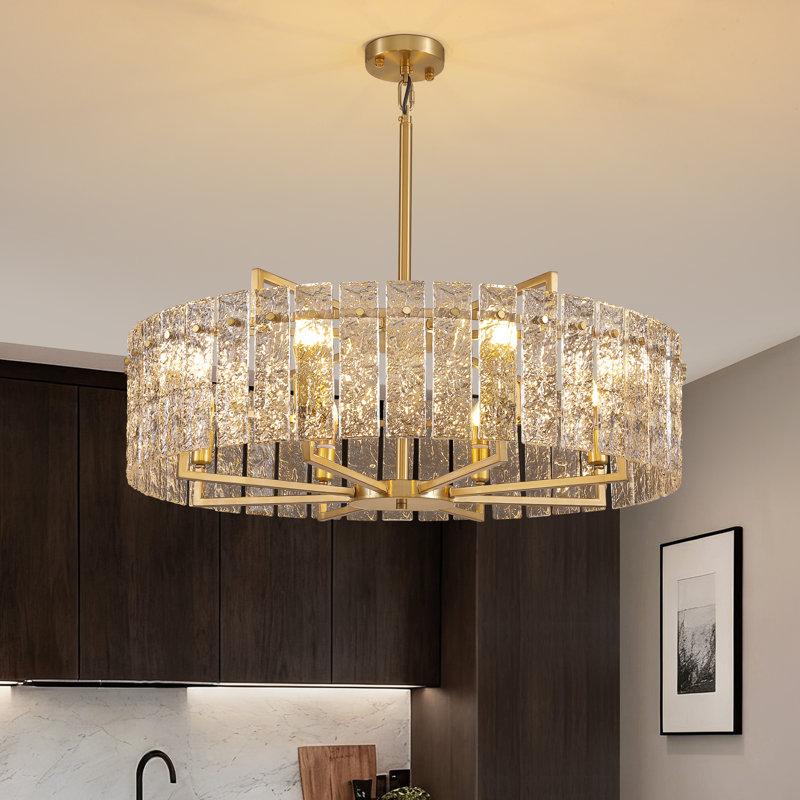 Friedhardt 6-Light Dimmable Drum Chandelier with Textured Glass, 10.6" H X 31.5" W X 31.5" D, Gold