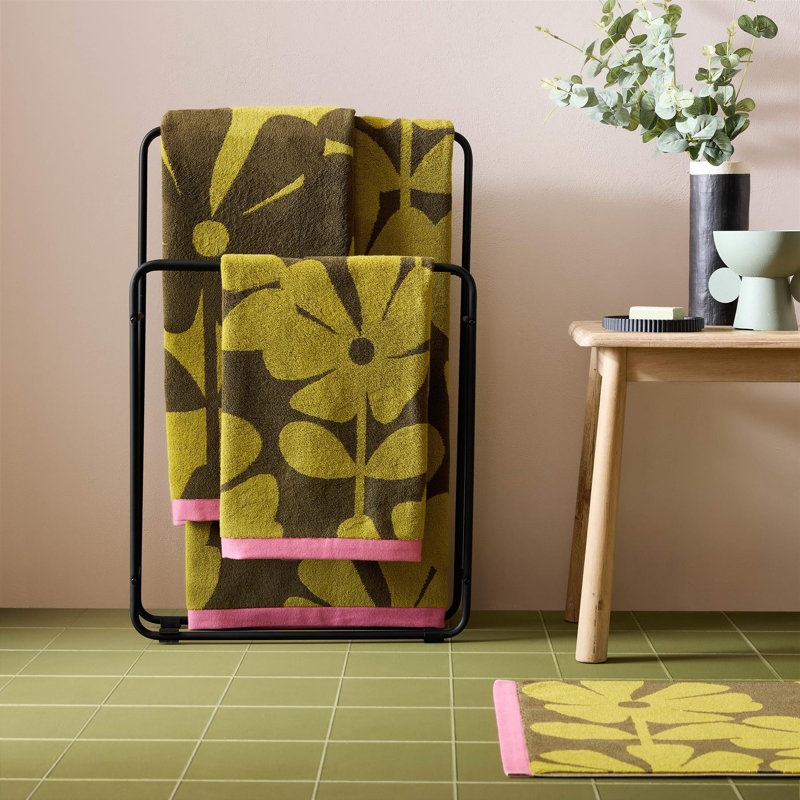 Wild Flower Blue Lagoon Cotton Towels, Hand Towel, Yellow Ochre