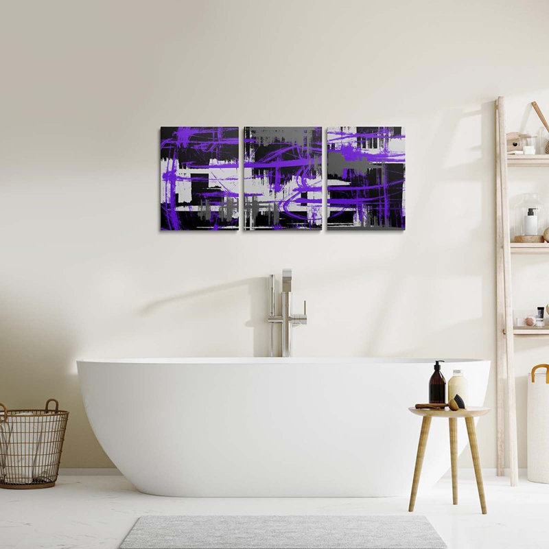 3 Piece Wrapped Canvas Wall Art, Purple/Black