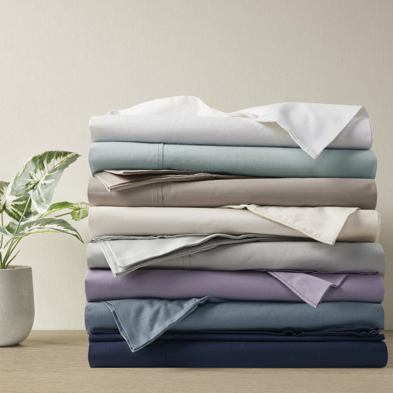 Ensemble de draps en percale de coton 200 fils Peached Percale, Double, Aigue-marine