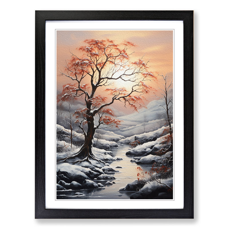 Winter Landscape Symbolism - Single Picture Frame Print on Wood, Black, 64cm H x 46cm W x 2cm D